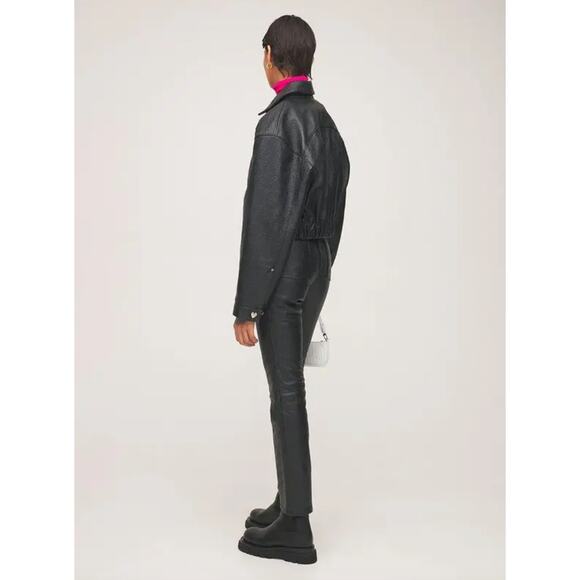 Saks Potts Rosita Black Leather Logo Embossed Trousers Pants - Picture 4 of 16